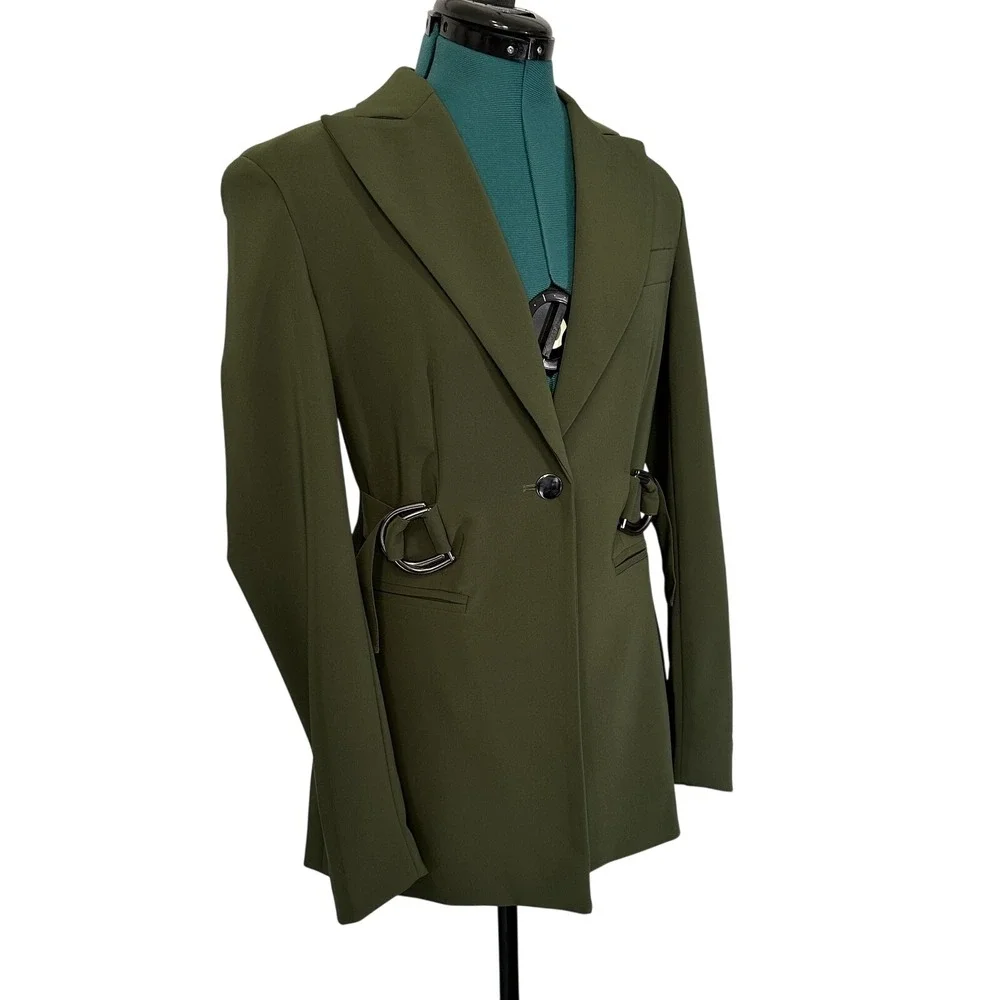 LITA by Ciara Blazer Womens XS Olive Green Belted D-Ring Jacket Made Italy LS7-1 - Picture 5 of 12